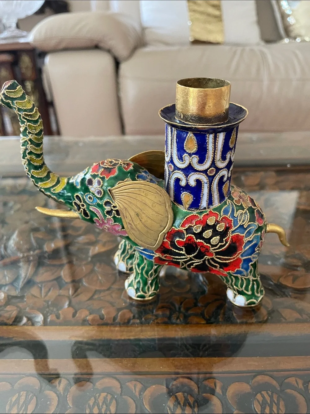 Vintage Pair of Chinese Cloisonne Elephant Candle Stick Holders